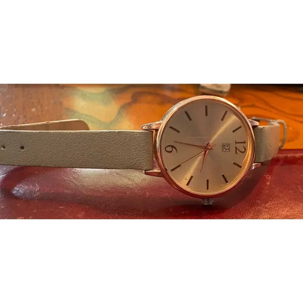 Women's 38mm Rose Gold Tone New York & Co Watch, Gray Band